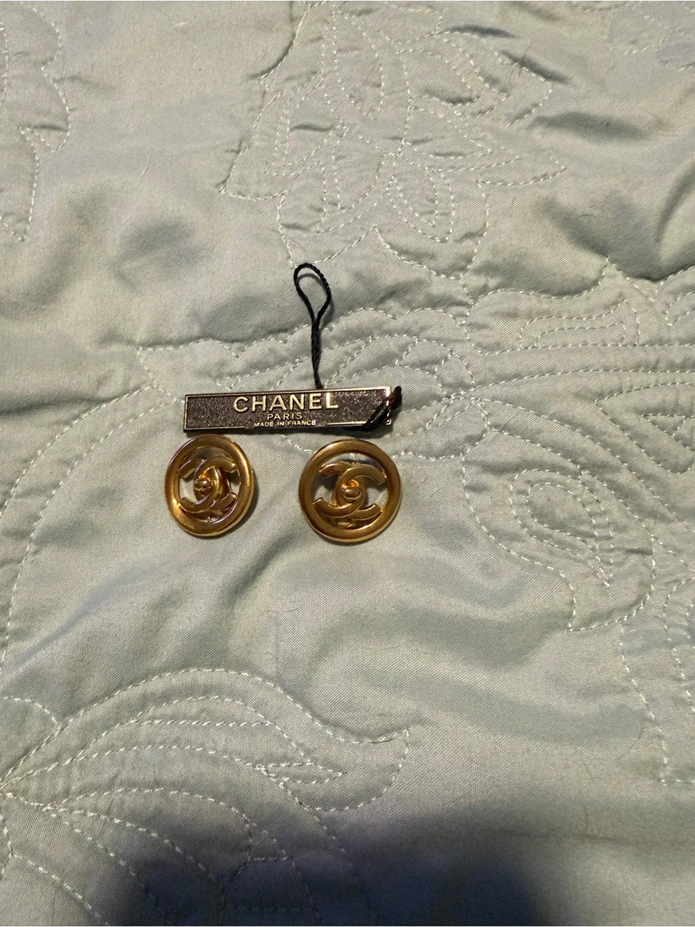 CHANEL Gold-Tone CC Button Pair with Brand Tag
